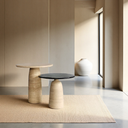 義式極簡 義大利米白洞石茶几組合 定制