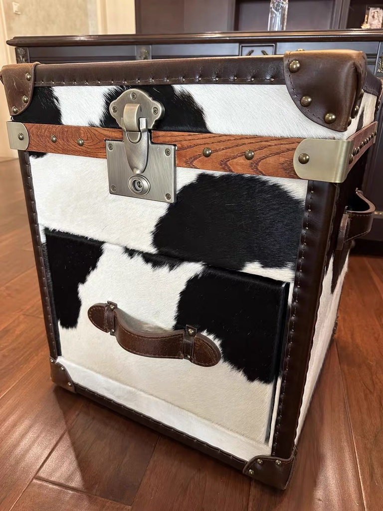 美式復古 奶牛皮 邊几 儲物櫃YFN-AD005