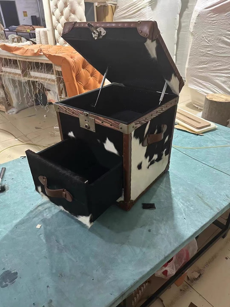 美式復古 奶牛皮 邊几 儲物櫃YFN-AD005