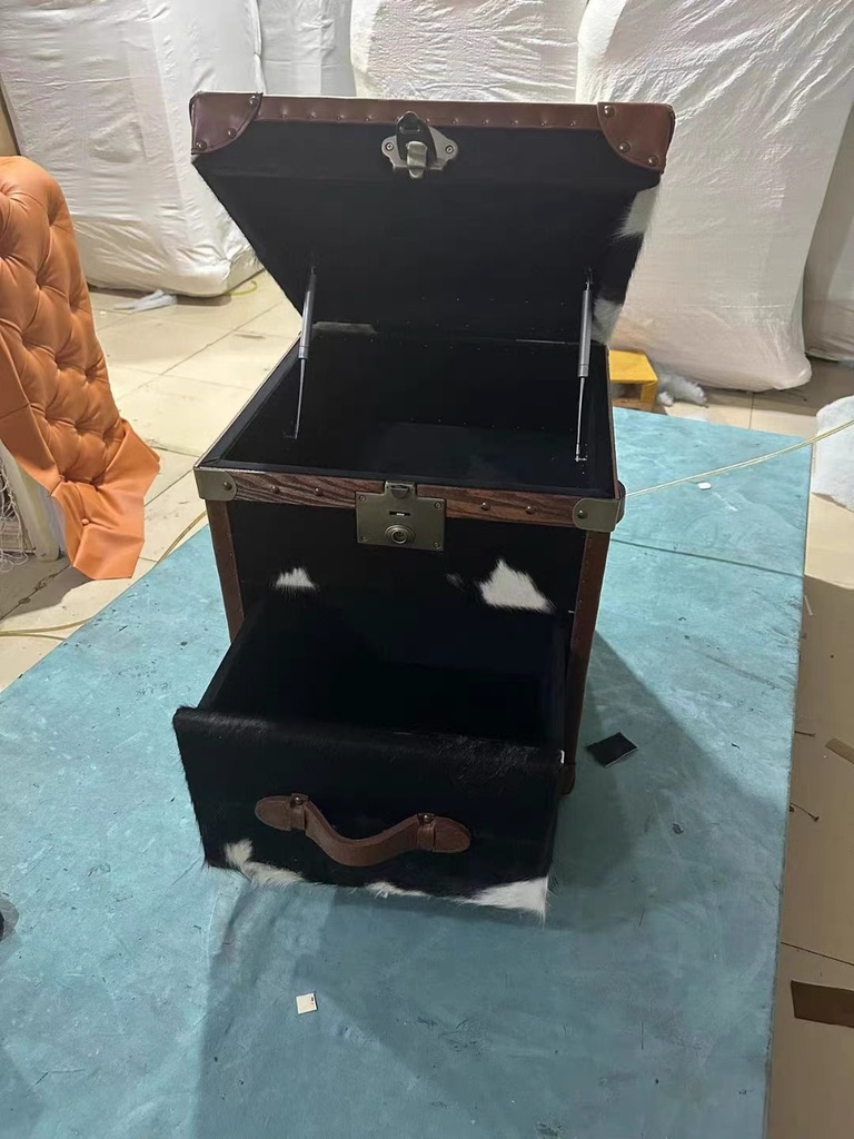 美式復古 奶牛皮 邊几 儲物櫃YFN-AD005