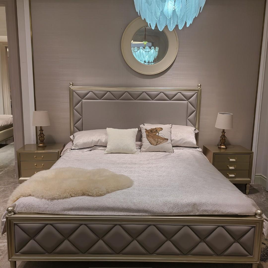 美式輕奢 臥室 格紋真皮 床架QJ-FA09