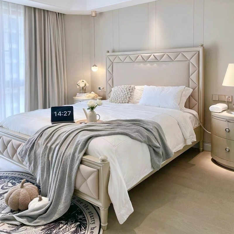 美式輕奢 臥室 格紋真皮 床架QJ-FA09