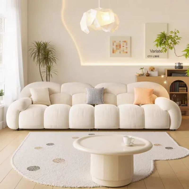 奶油風 直排雲朵貓抓布沙發 OL-2156#