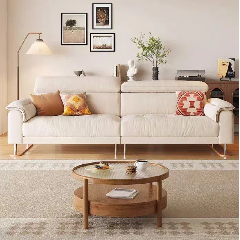 中古侘寂風 直排棉麻實木雲朵布沙發 OL-2368#