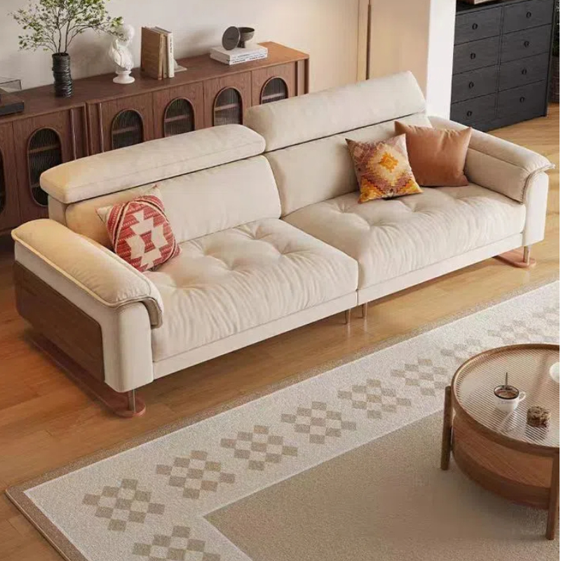 中古侘寂風 直排棉麻實木雲朵布沙發 OL-2368#