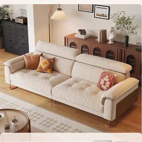 中古侘寂風 直排棉麻實木雲朵布沙發 OL-2368#