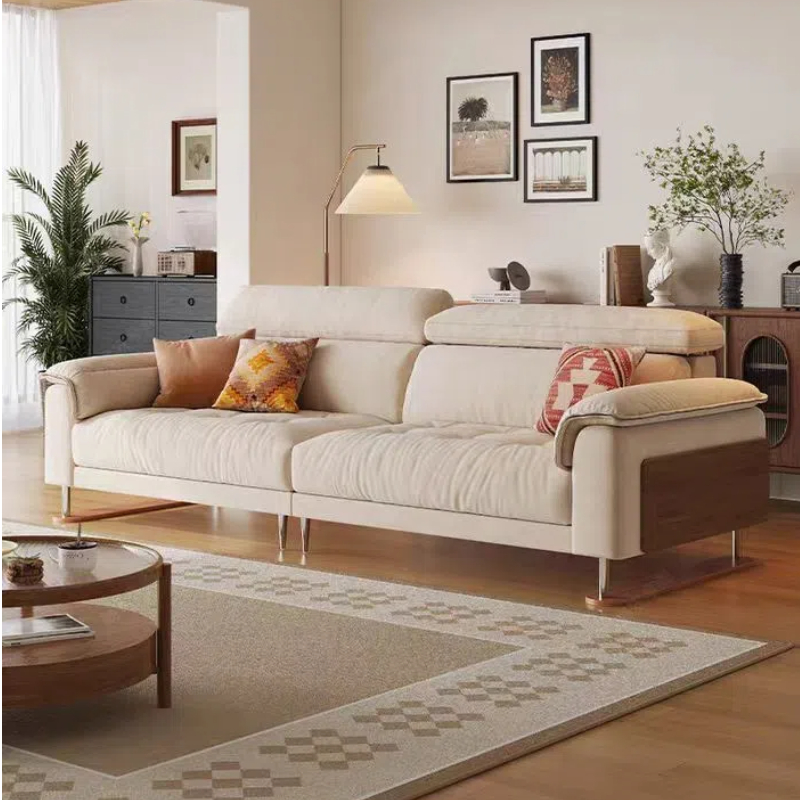 中古侘寂風 直排棉麻實木雲朵布沙發 OL-2368#