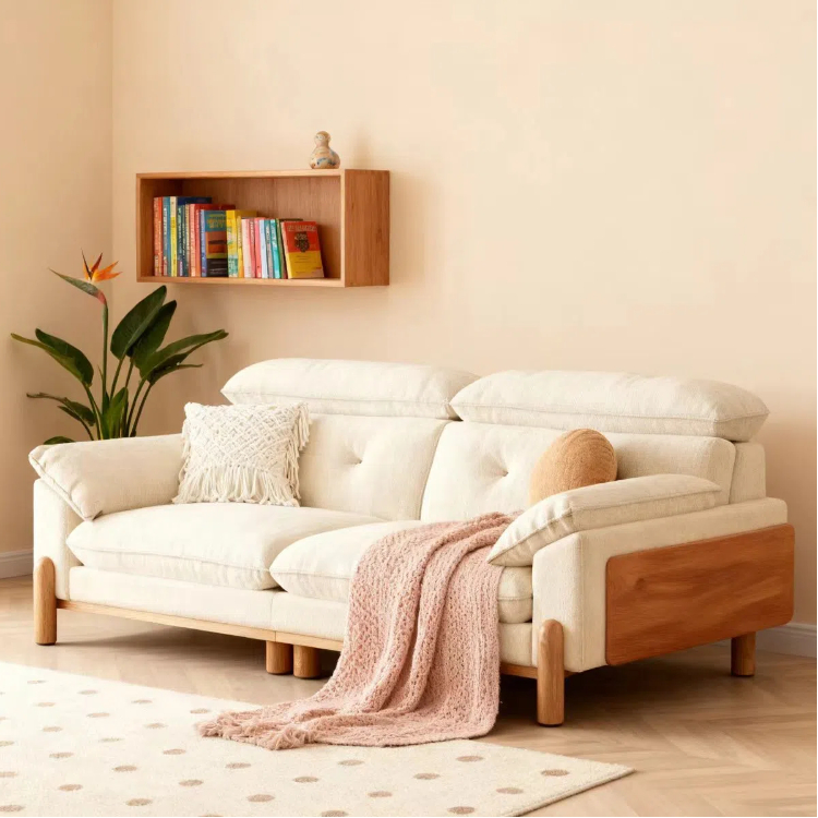奶油風 直排原木可拆洗貓抓布沙發 OL-2385#