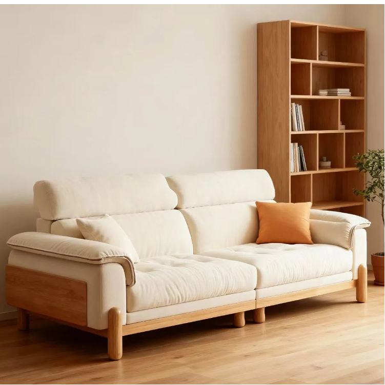 奶油風 小戶型直排原木布沙發 OL-2387#