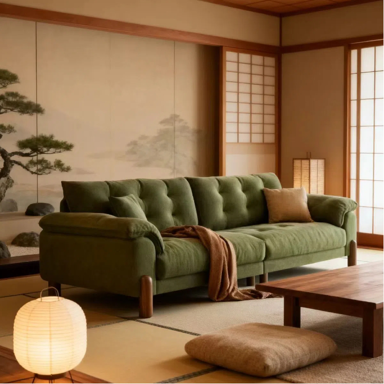 北歐風 原木直排雲朵綠色布沙發 OL-5021#