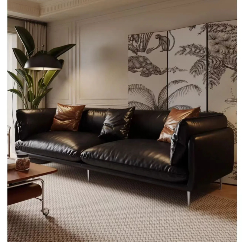 中古侘寂風 直排懷抱頭層牛皮沙發 OL-734#