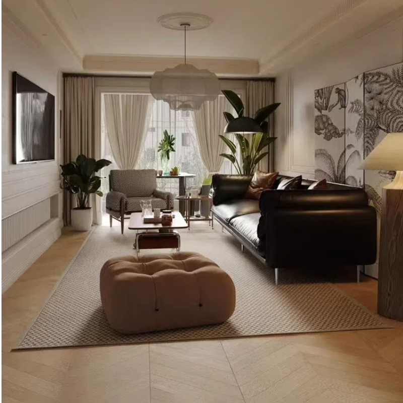 中古侘寂風 直排懷抱頭層牛皮沙發 OL-734#