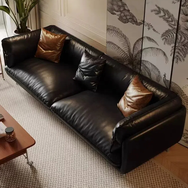 中古侘寂風 直排懷抱頭層牛皮沙發 OL-734#