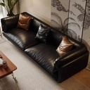 中古侘寂風 直排懷抱頭層牛皮沙發 OL-734#