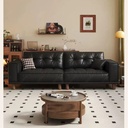 中古侘寂風 直排頭層黑色復古牛皮沙發 OL-1907#