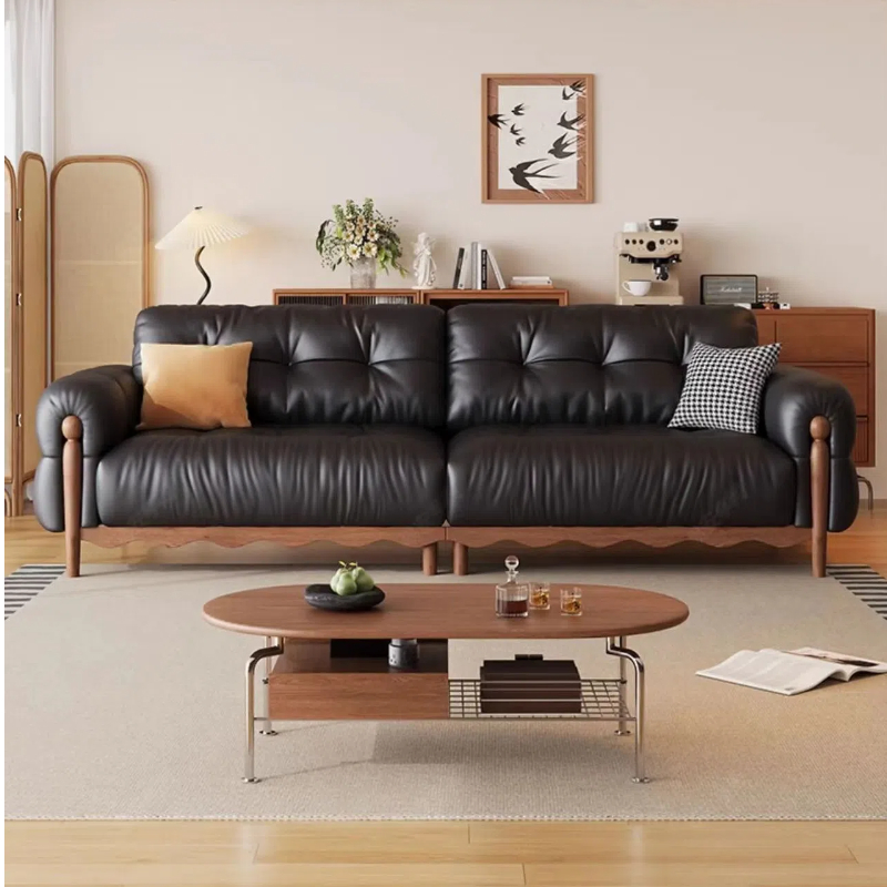 中古侘寂風 直排高腳頭層牛皮沙發 OL-丽贝#