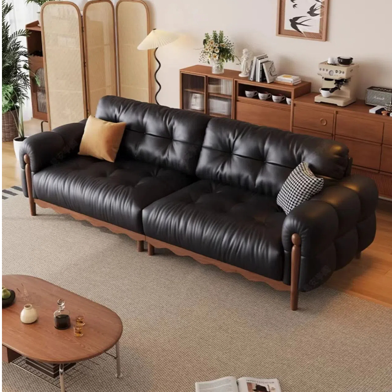 中古侘寂風 直排高腳頭層牛皮沙發 OL-丽贝#