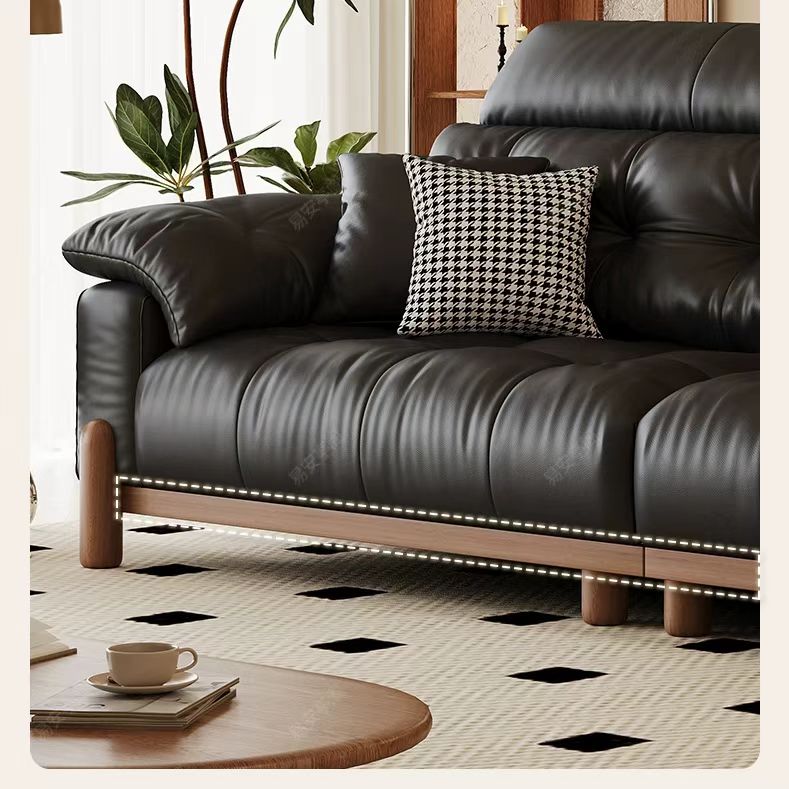 中古侘寂風 直排實木頭層牛皮沙發 OL-茗宁#