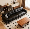 中古侘寂風 黑色矮腳直排雲朵皮沙發 OL-0711#