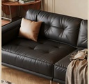 中古侘寂風 小戶型直排三人位黑色皮沙發 OL-1908#