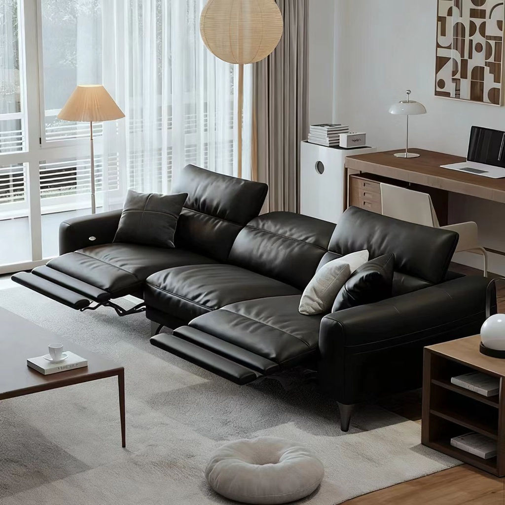 中古侘寂風 頭等艙電動功能頭層牛皮沙發 OL-2003#