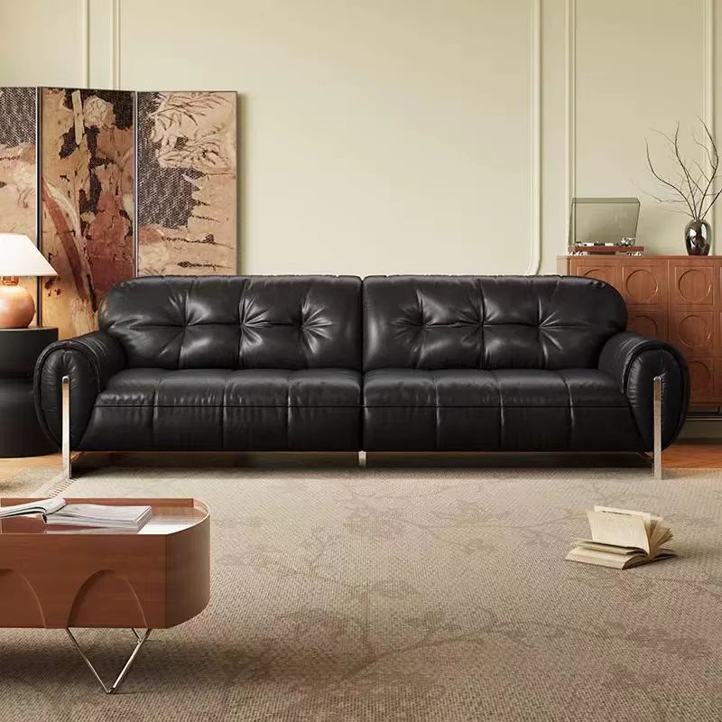 中古侘寂風 黑色直排復古油蠟皮沙發 OL-怀玉#