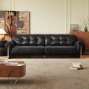 中古侘寂風 黑色直排復古油蠟皮沙發 OL-怀玉#