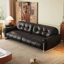 中古侘寂風 黑色直排復古油蠟皮沙發 OL-怀玉#