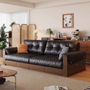 中古侘寂風 復古實木抽屜儲物真皮沙發 OL-清婉#