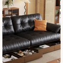 中古侘寂風 復古實木抽屜儲物真皮沙發 OL-清婉#