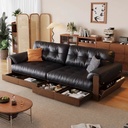 中古侘寂風 復古實木抽屜儲物真皮沙發 OL-清婉#