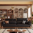 中古侘寂風 黑色三人位直排頭層牛皮沙發 OL-云溪#