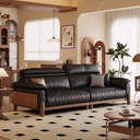 中古侘寂風 黑色三人位直排頭層牛皮沙發 OL-云溪#