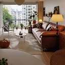 中古侘寂風 焦糖色高腳直排頭層牛皮沙發 OL-米克#