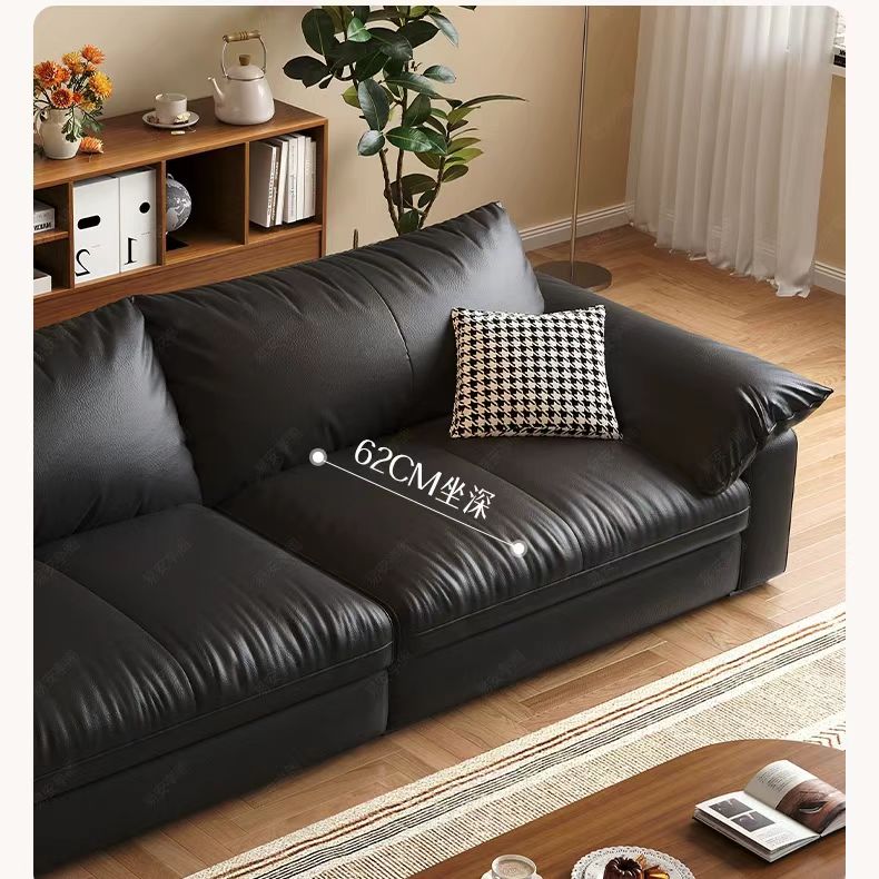 義式極簡風 小戶型黑色復古頭層牛皮沙發 OL-子规#