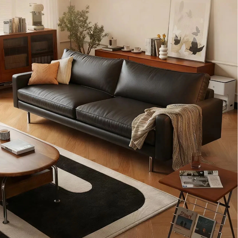 中古侘寂風 小戶型簡約直排頭層牛皮沙發 OL-塞恩#