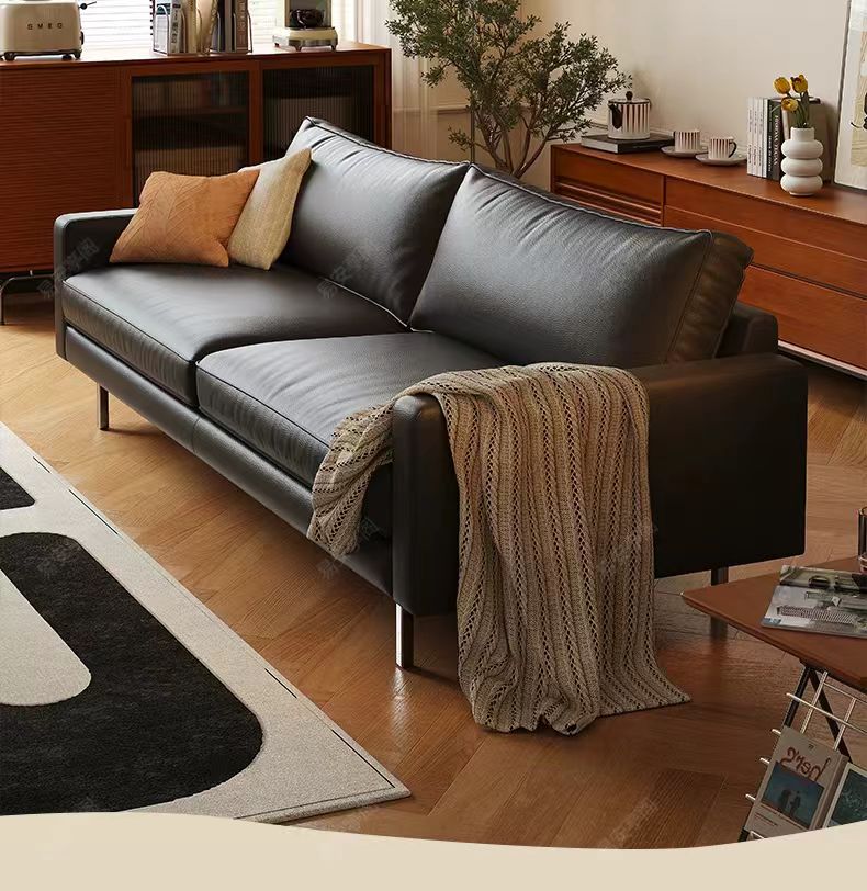 中古侘寂風 小戶型簡約直排頭層牛皮沙發 OL-塞恩#