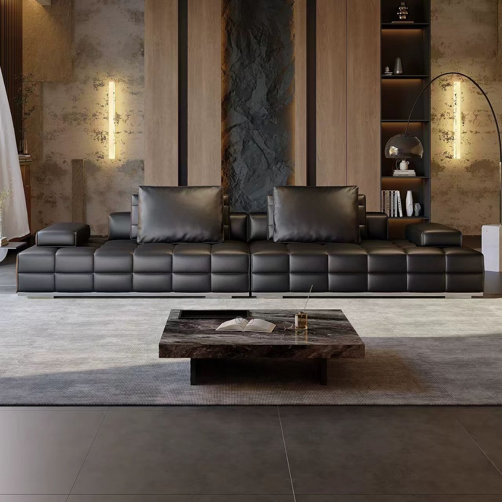 義式極簡風 黑色直排頭層牛皮組合沙發 OL-劳伦斯#