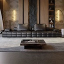 義式極簡風 黑色直排頭層牛皮組合沙發 OL-劳伦斯#