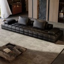 義式極簡風 黑色直排頭層牛皮組合沙發 OL-劳伦斯#