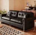 中古侘寂風 小戶型直排黑色頭層牛皮沙发 OL-司言#