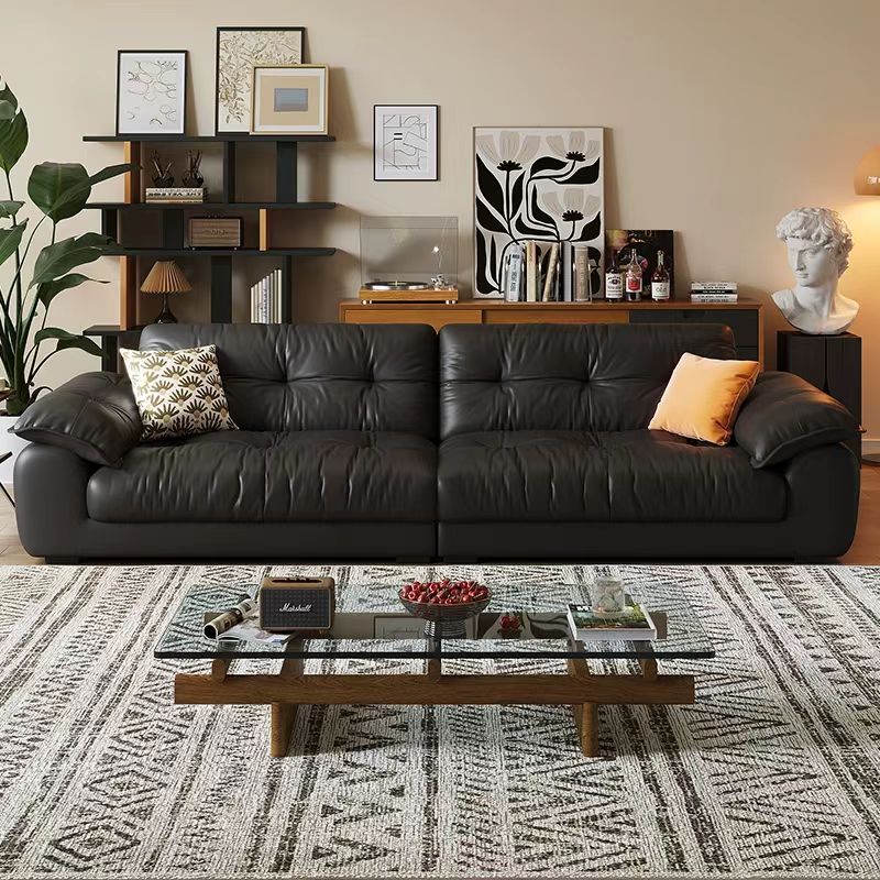 中古侘寂風 小戶型直排復古頭層牛皮沙發 OL-梧风#