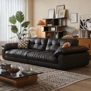 中古侘寂風 小戶型直排復古頭層牛皮沙發 OL-梧风#