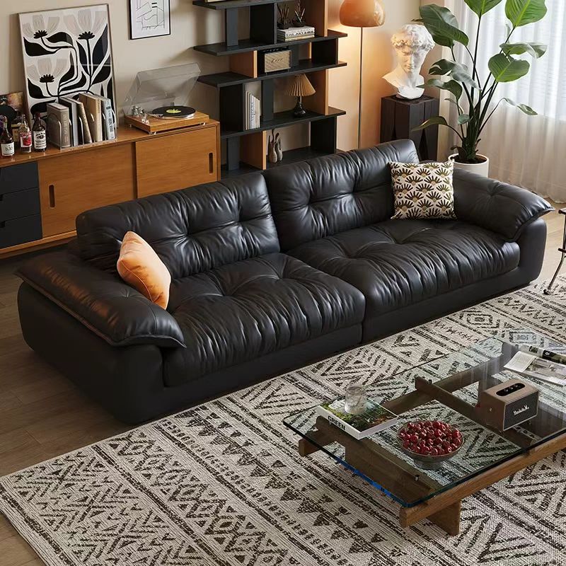 中古侘寂風 小戶型直排復古頭層牛皮沙發 OL-梧风#