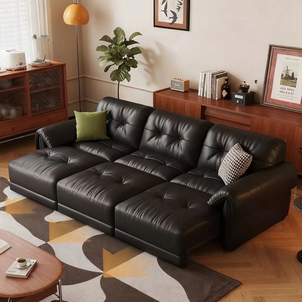 中古侘寂風 復古電動多功能伸縮真皮沙發 OL-君悦#