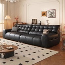 義式極簡風 三人位直排黑色頭層牛皮沙發 OL-大黑熊#