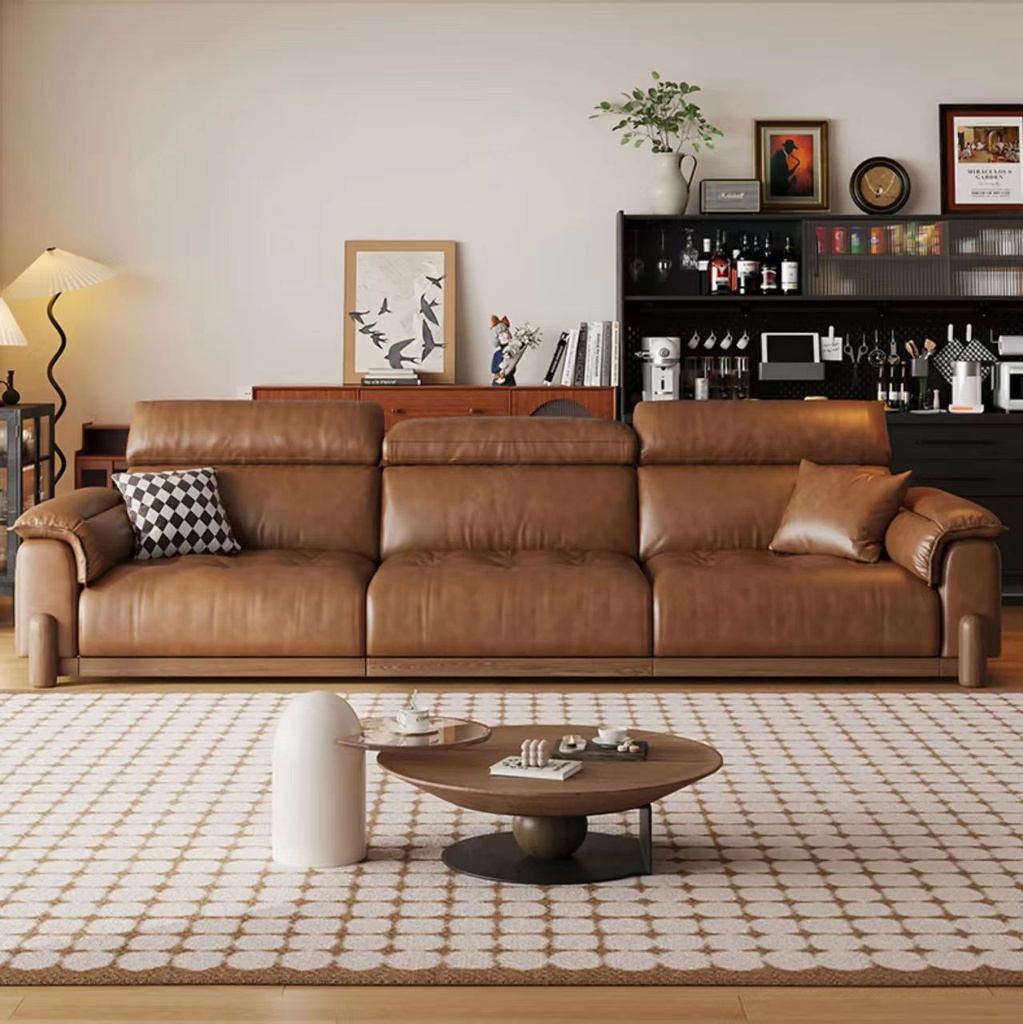 中古侘寂風 可調節頭枕多功能伸縮油蠟皮沙發 OL-基姆#