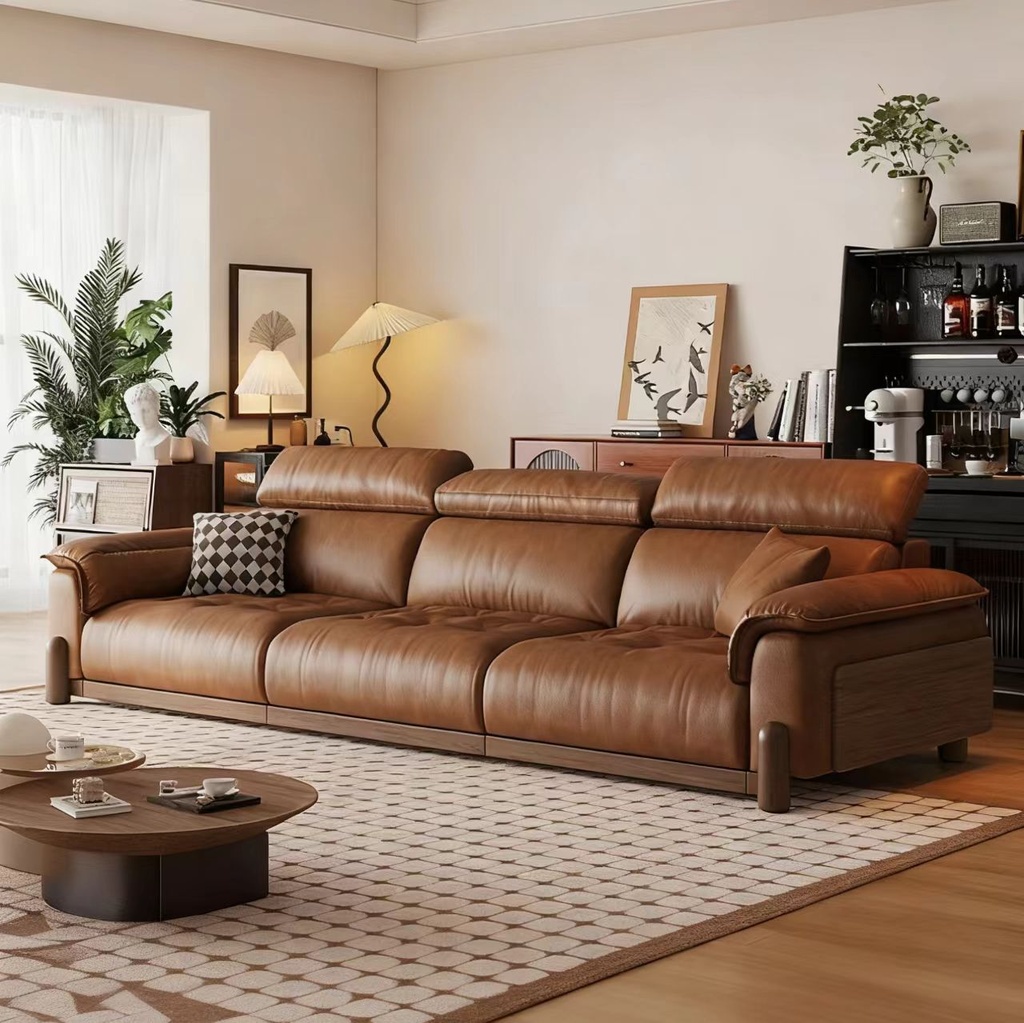 中古侘寂風 可調節頭枕多功能伸縮油蠟皮沙發 OL-基姆#