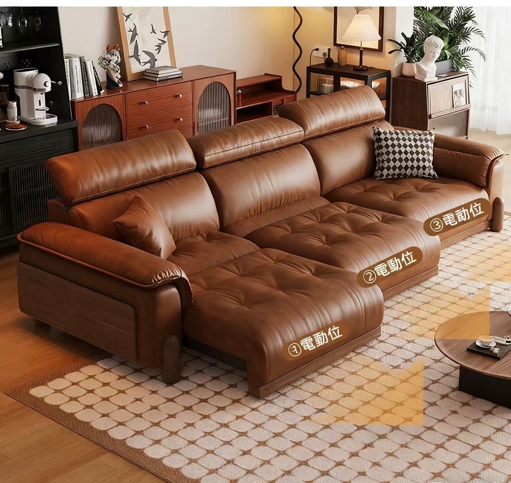 中古侘寂風 可調節頭枕多功能伸縮油蠟皮沙發 OL-基姆#