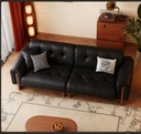 中古侘寂風 直排小戶型實木黑色真皮沙发 OL-御爵#